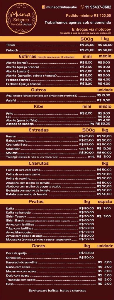 preços cozinha árabe Muna